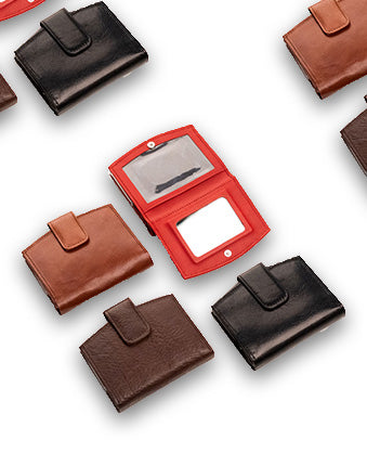 Papillon Natural Leather Wallet with Mirror, Multiple Colors, 8 Card Slots, Metal-Framed Coin Pocket, One Cash Compartment, Handmade