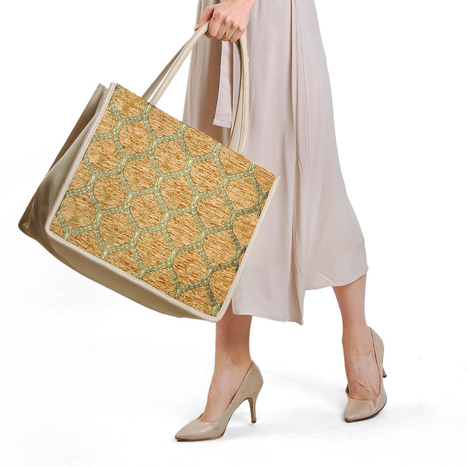 Large Leather & Silk Tote Bag - Leona