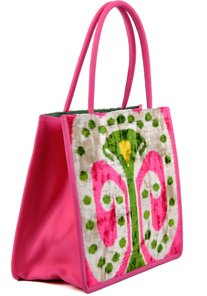 Large Leather & Silk Tote Bag - Aishling